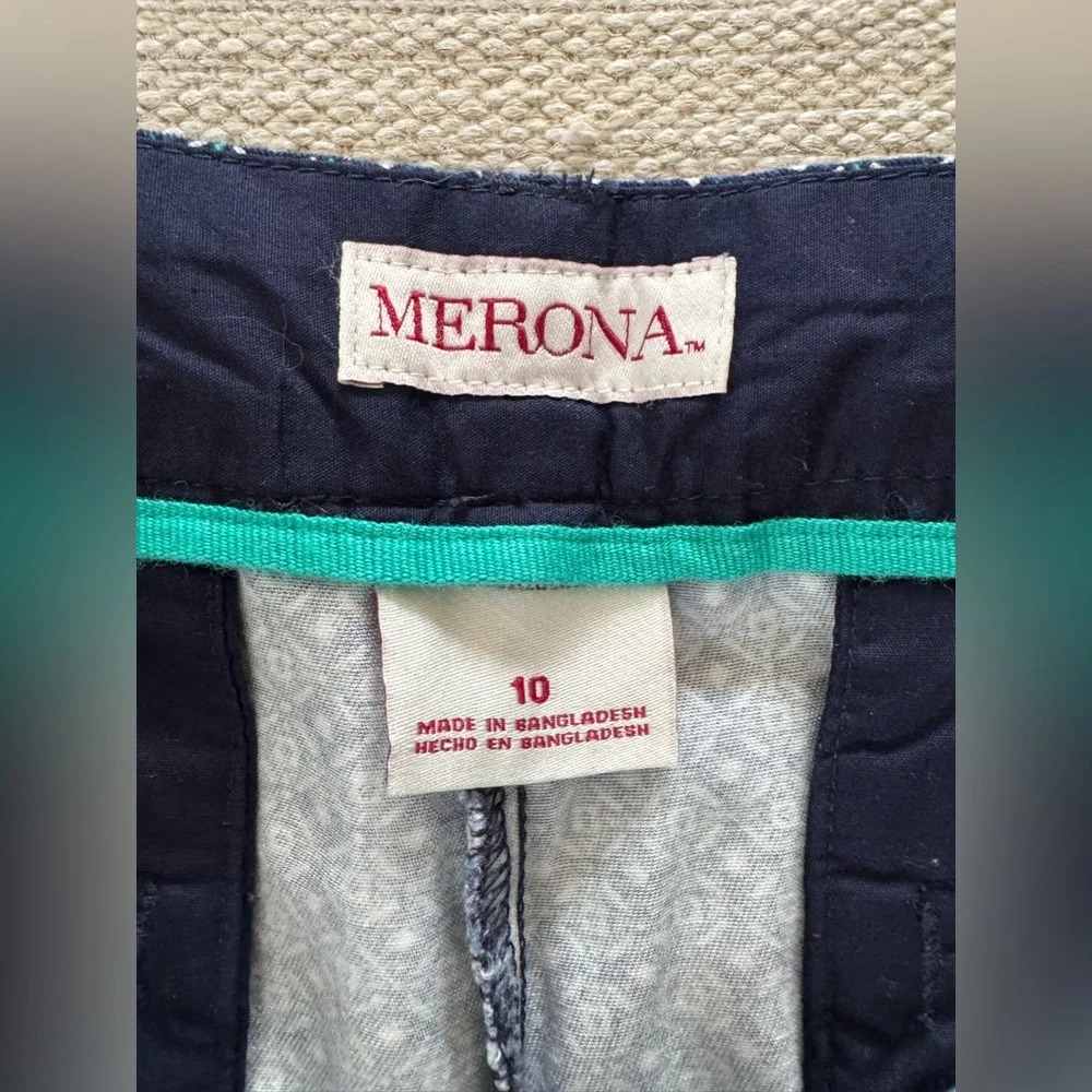 Merona navy green geometric print cotton classic chino shorts women’s 10‎ NWT